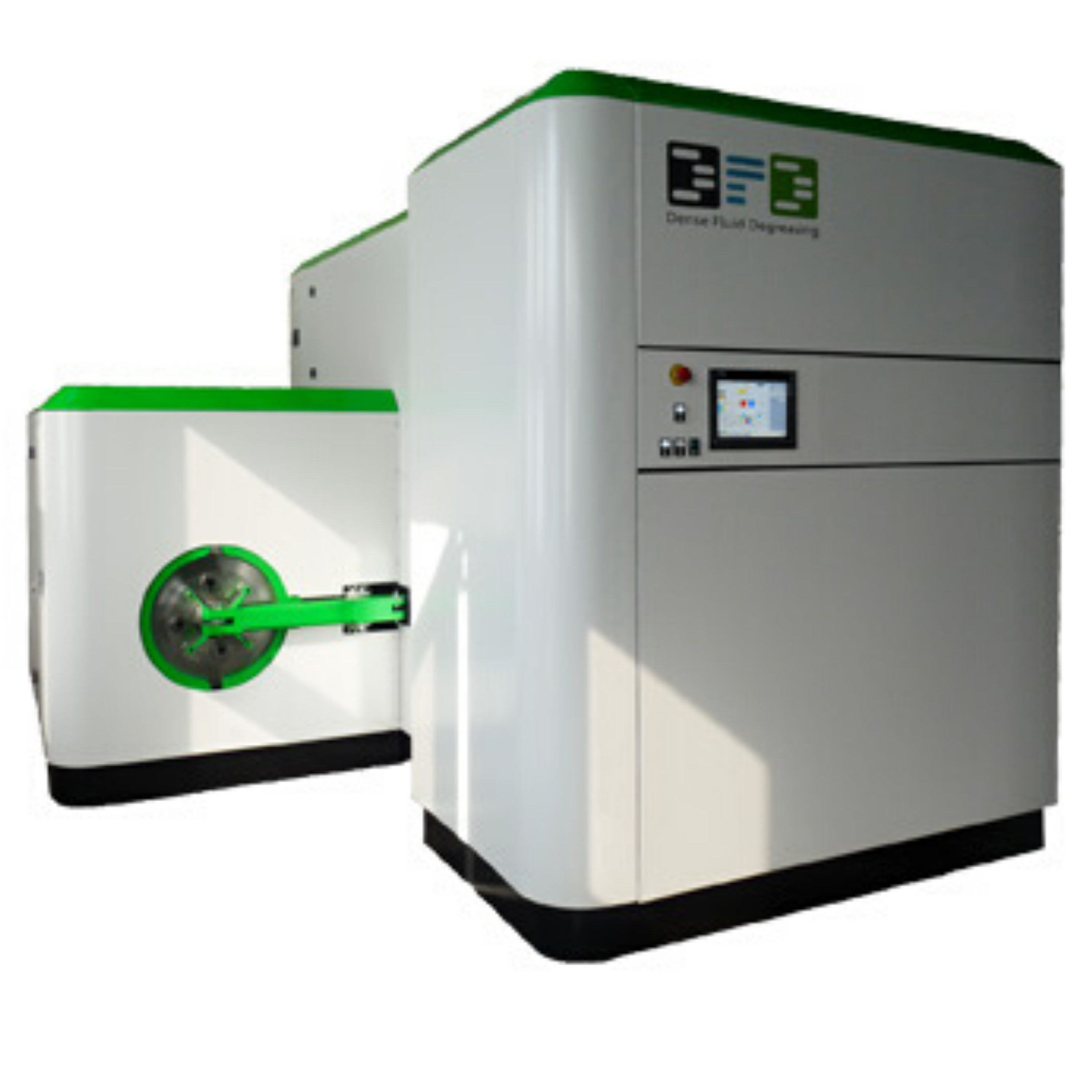Supercritical CO2 cleaning machine Dense Fluid Degreasing MC range Front view of a supercritical CO2 cleaning machine manufactured by the company DFD