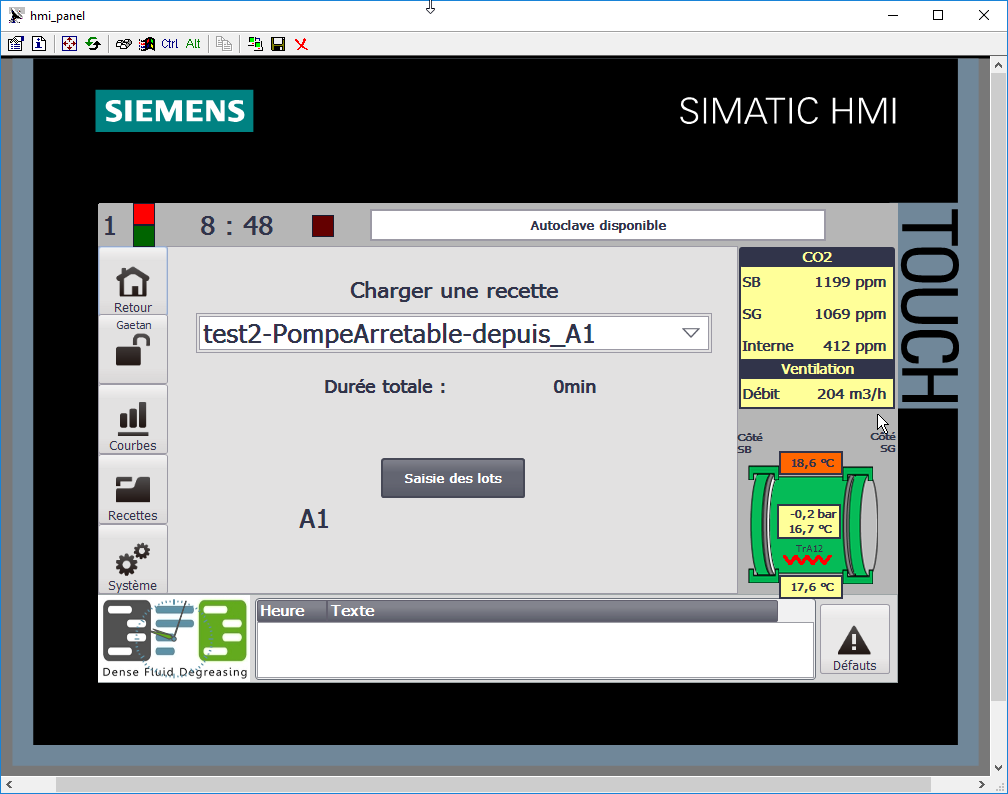pantalla de la máquina - entrada de lotes Panel de control con PLC Siemens para el control in situ y a distancia de la máquina